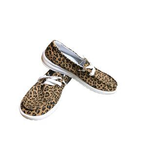 Gypsy Jazz Brown‎ Black Leopard pattern White Straps Slip on Womens Size 8